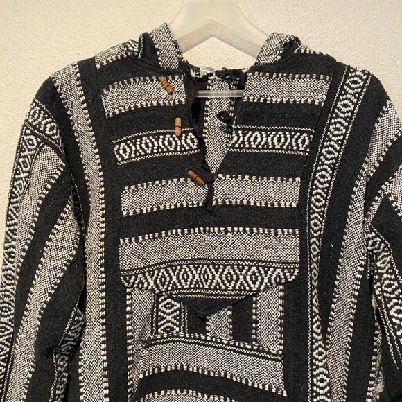 Baja Hoodie Black Gray Poncho Style XL 100% Cotton‎ Made in India - Picture 4 of 4